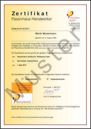 Certified Passive House Tradesperson certificate